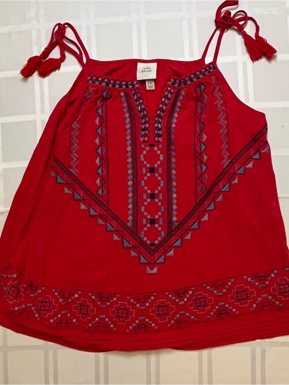 Knox Rose Red Embroidered Boho Tank Top XXL Festival Peasant